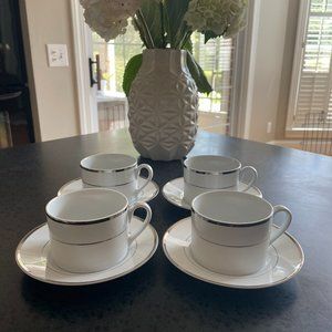 Silver Traditions Porcelain Tea Coffee Cups Saucers Set of Four by Signature